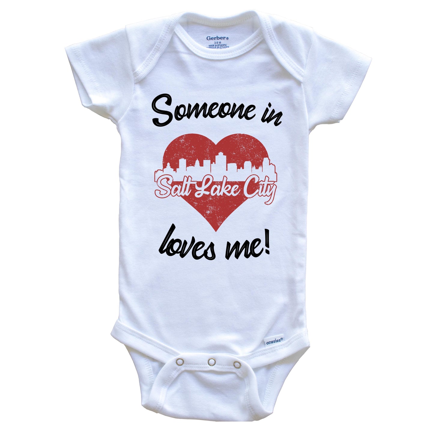 Someone In Salt Lake City Loves Me Red Heart Skyline Baby Onesie