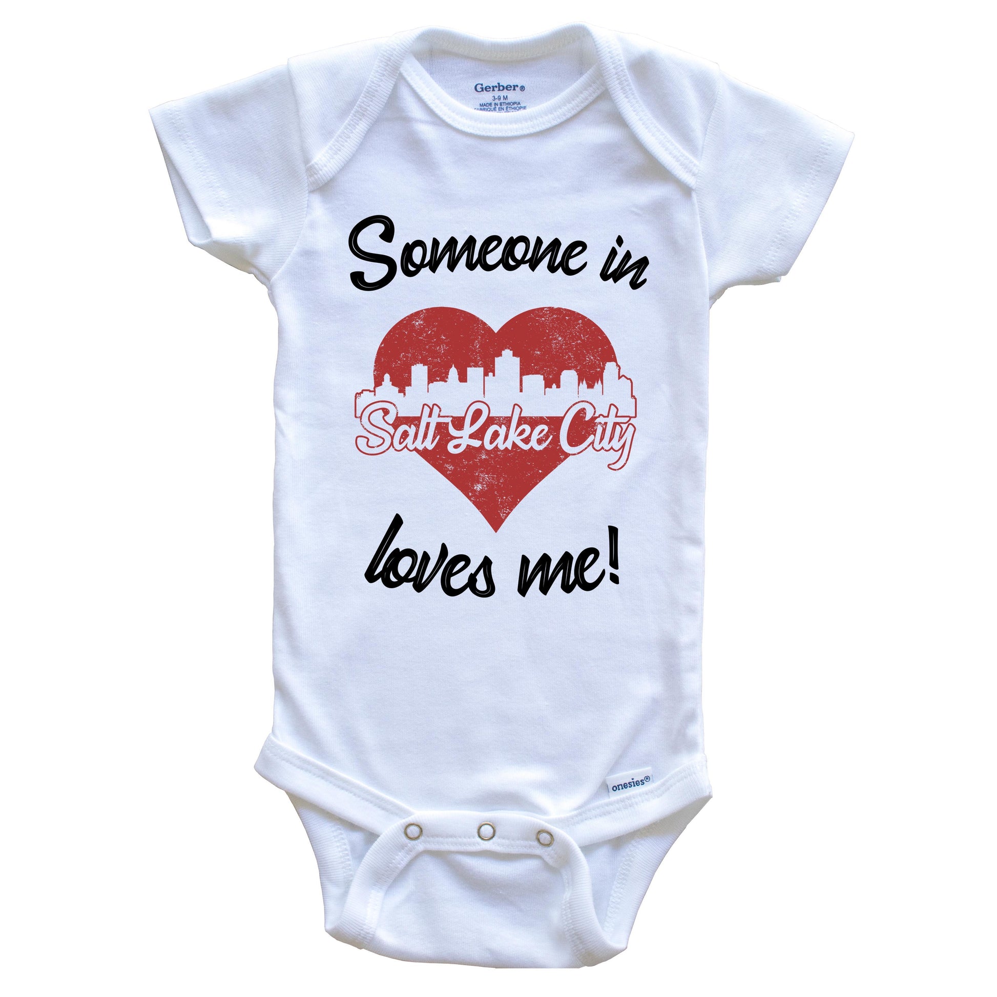 Someone In Salt Lake City Loves Me Red Heart Skyline Baby Onesie