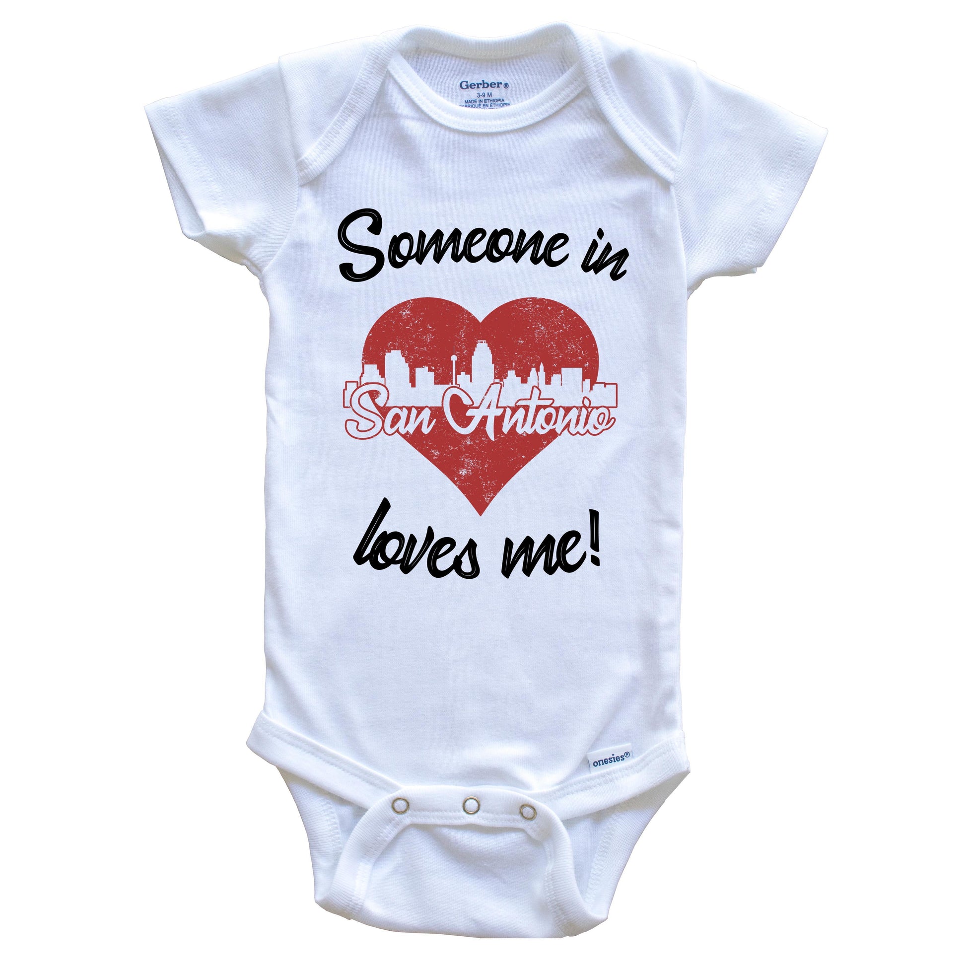 Someone In San Antonio Loves Me Red Heart Skyline Baby Onesie