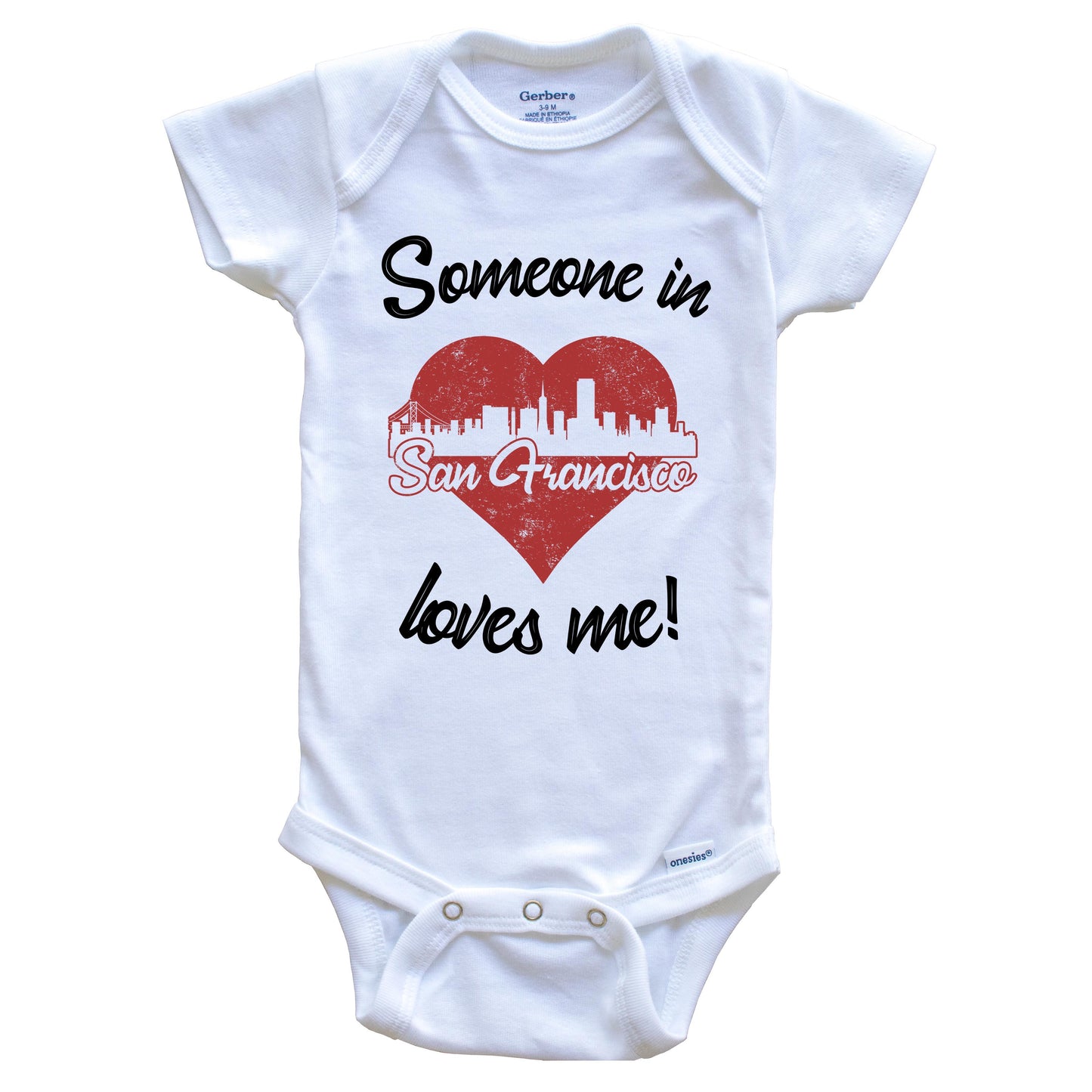 Someone In San Francisco Loves Me Red Heart Skyline Baby Onesie