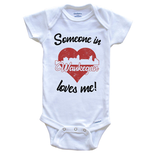 Someone In Waukegan Loves Me Red Heart Skyline Baby Onesie