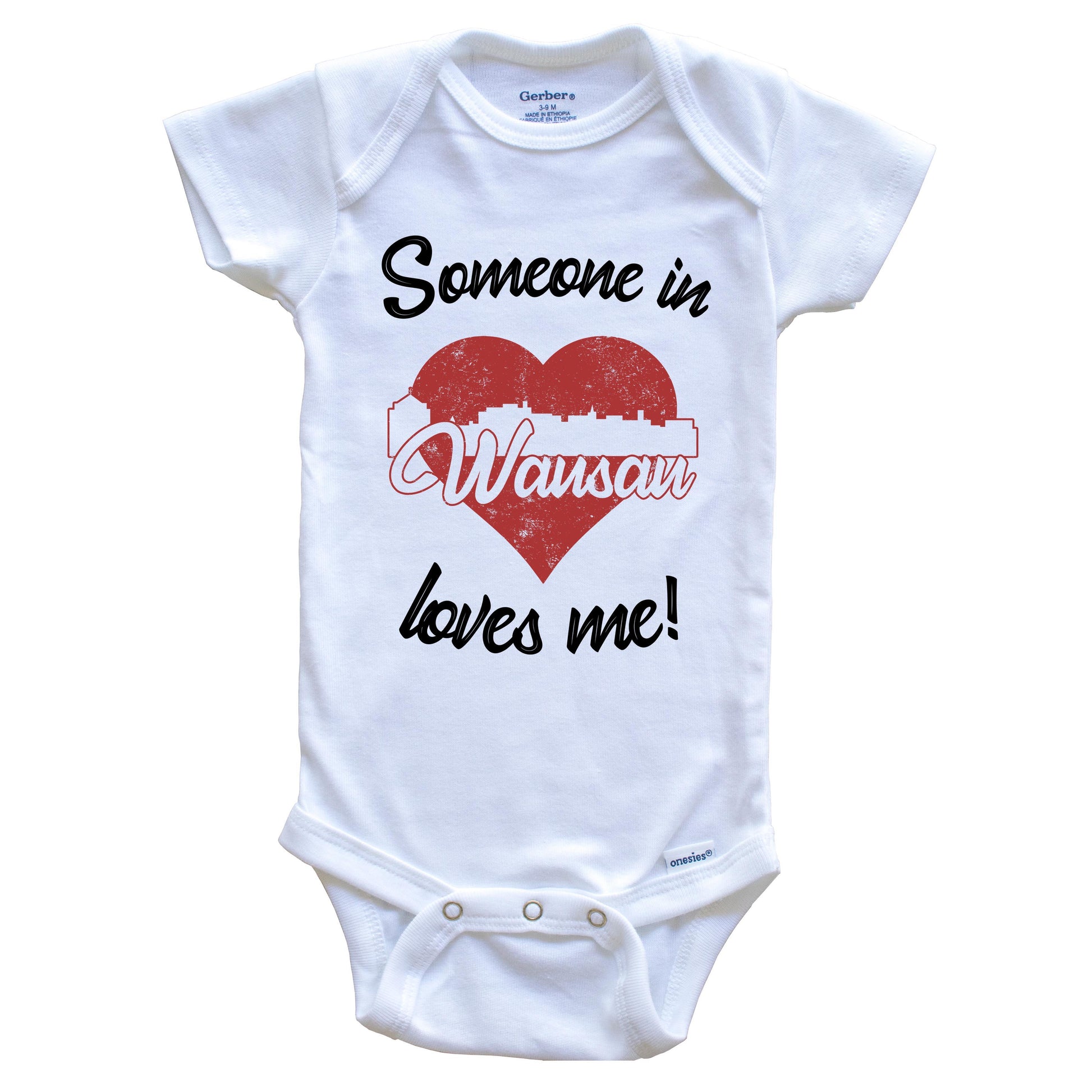 Someone In Wausau Loves Me Red Heart Skyline Baby Onesie