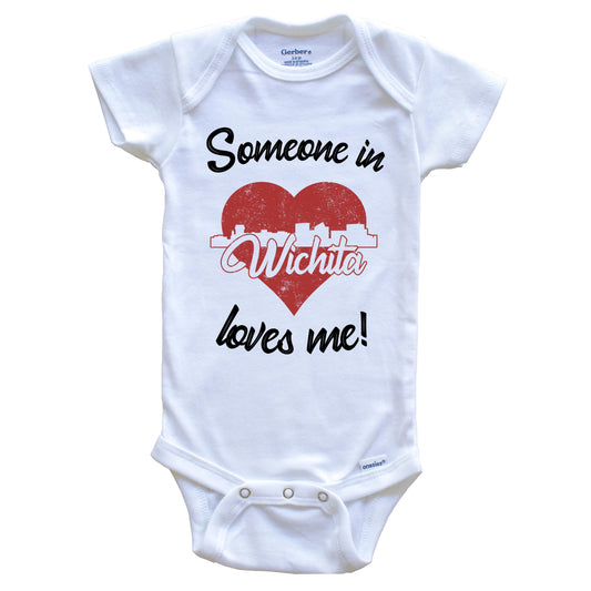 Someone In Wichita Loves Me Red Heart Skyline Baby Onesie