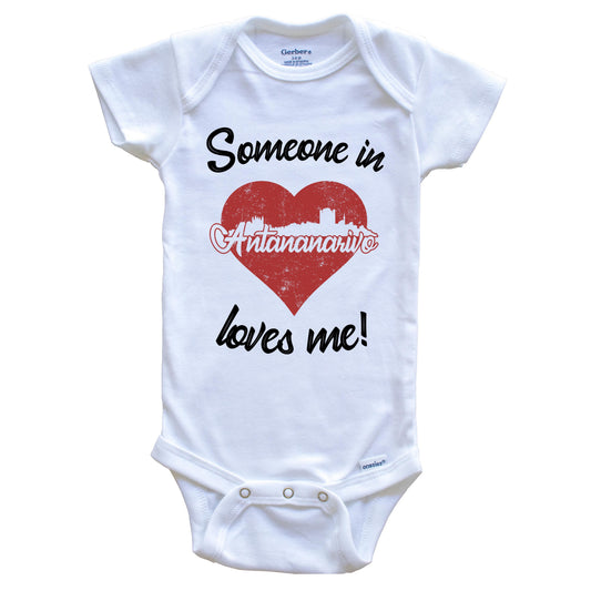 Someone In Antananarivo Loves Me Red Heart Skyline Baby Onesie