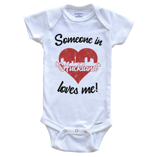 Someone In Auckland Loves Me Red Heart Skyline Baby Onesie