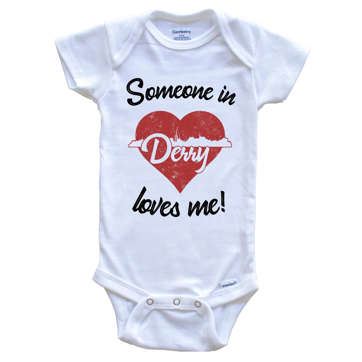 Someone In Derry Loves Me Red Heart Skyline Baby Onesie