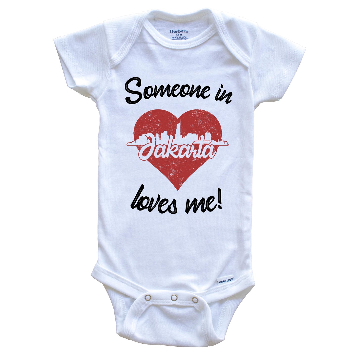 Someone In Jakarta Loves Me Red Heart Skyline Baby Onesie