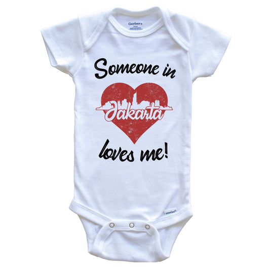 Someone In Jakarta Loves Me Red Heart Skyline Baby Onesie