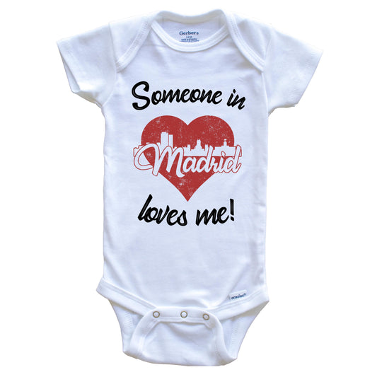Someone In Madrid Loves Me Red Heart Skyline Baby Onesie