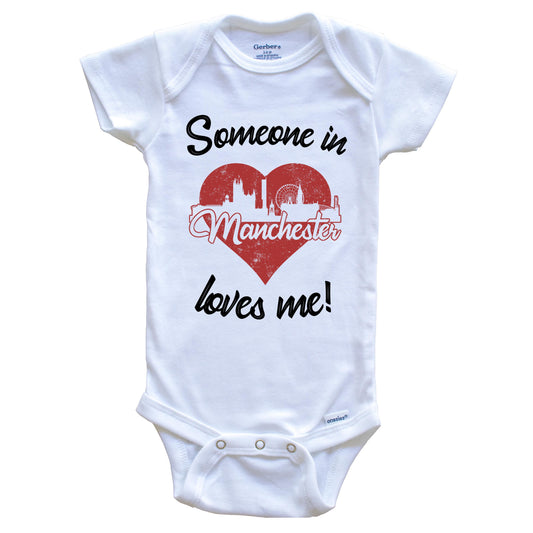 Someone In Manchester Loves Me Red Heart Skyline Baby Onesie