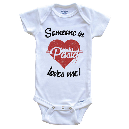 Someone In Pasig Loves Me Red Heart Skyline Baby Onesie