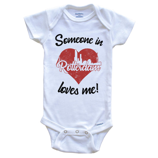 Someone In Rotterdam Loves Me Red Heart Skyline Baby Onesie