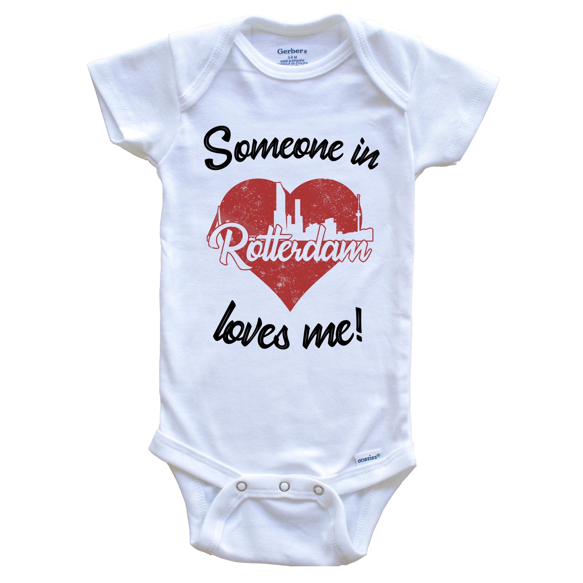Someone In Rotterdam Loves Me Red Heart Skyline Baby Onesie