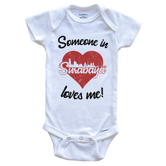 Someone In Surabaya Loves Me Red Heart Skyline Baby Onesie