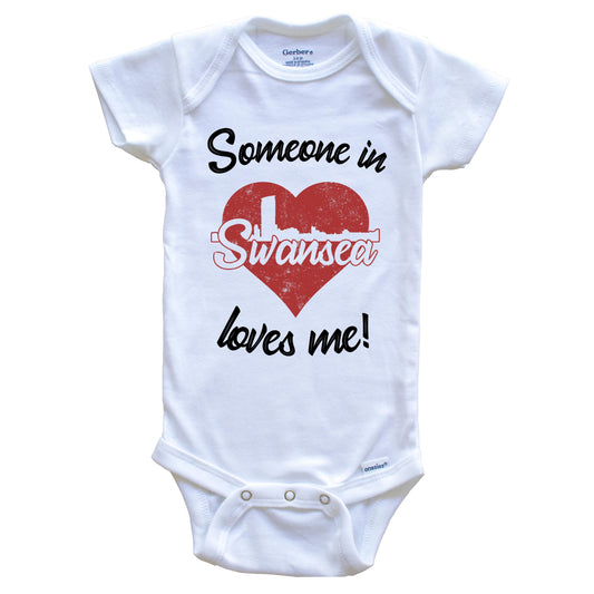 Someone In Swansea Loves Me Red Heart Skyline Baby Onesie