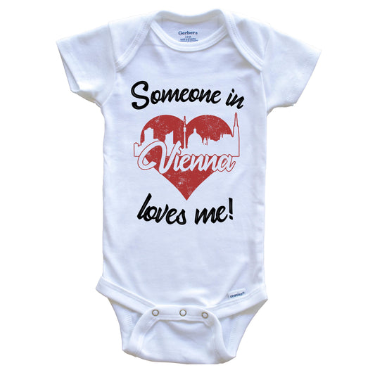 Someone In Vienna Loves Me Red Heart Skyline Baby Onesie