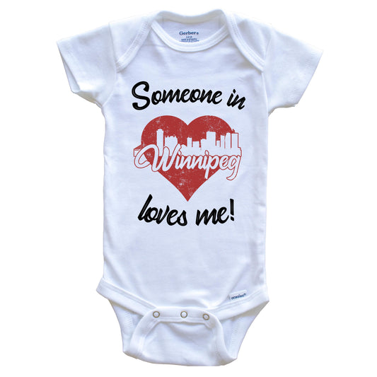 Someone In Winnipeg Loves Me Red Heart Skyline Baby Onesie
