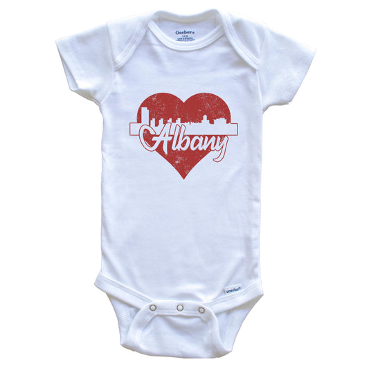 Retro Albany New York Skyline Red Heart Baby Onesie