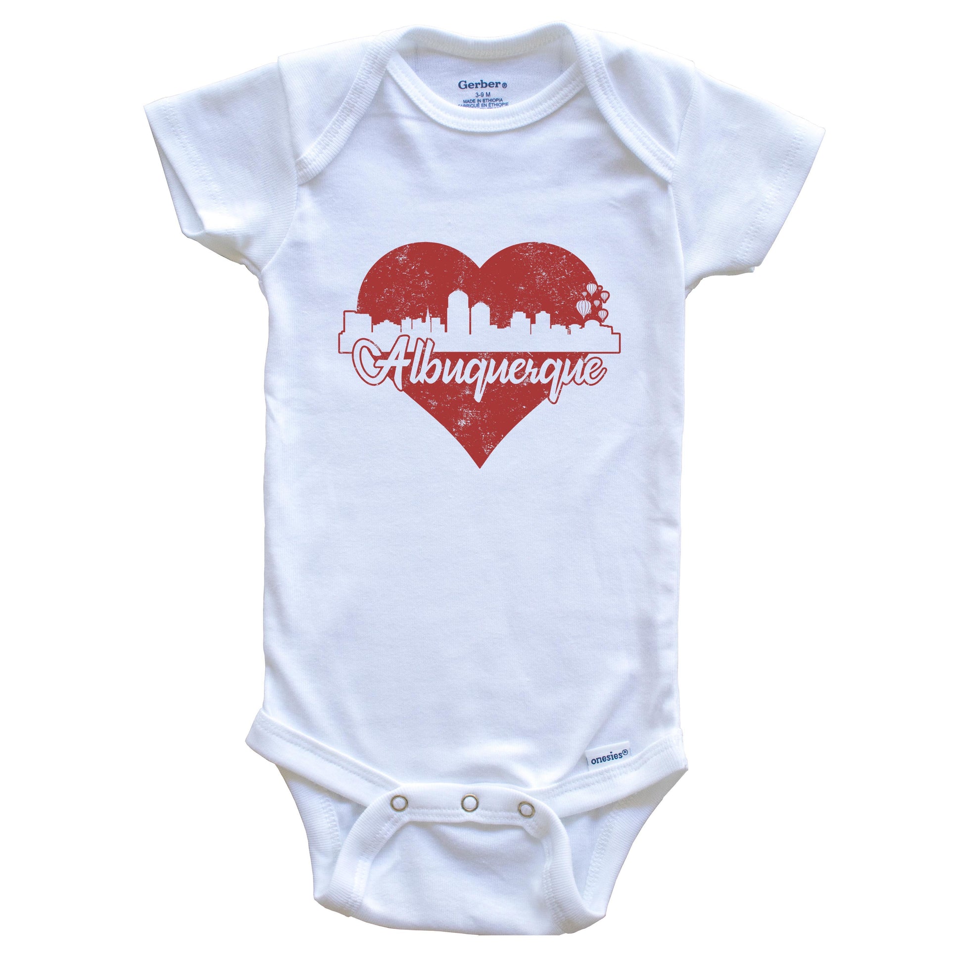 Retro Albuquerque New Mexico Skyline Red Heart Baby Onesie