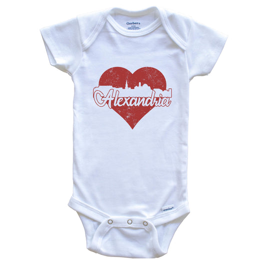 Retro Alexandria Virginia Skyline Red Heart Baby Onesie