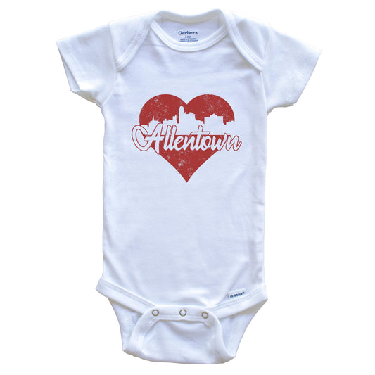 Retro Allentown Pennsylvania Skyline Red Heart Baby Onesie
