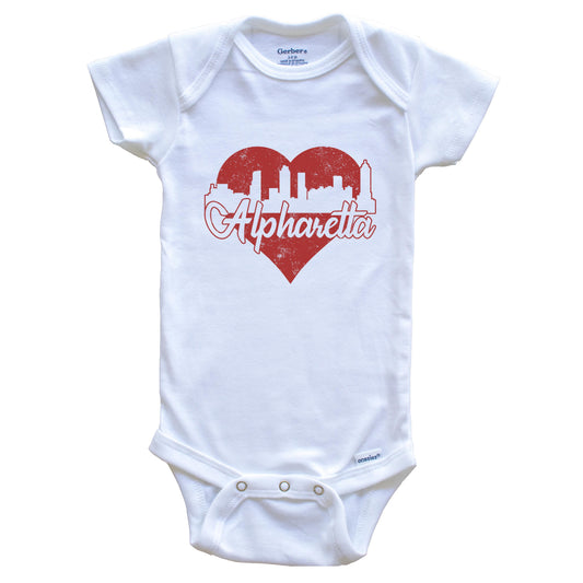 Retro Alpharetta Georgia Skyline Red Heart Baby Onesie