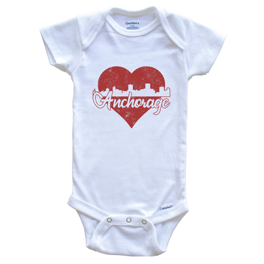 Retro Anchorage Alaska Skyline Red Heart Baby Onesie