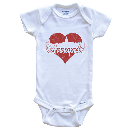 Retro Annapolis Maryland Skyline Red Heart Baby Onesie