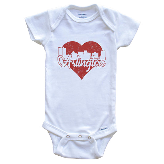 Retro Arlington Texas Skyline Red Heart Baby Onesie