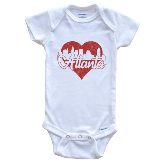 Retro Atlanta Georgia Skyline Red Heart Baby Onesie