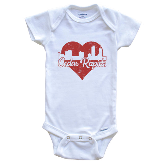 Retro Cedar Rapids Iowa Skyline Red Heart Baby Onesie