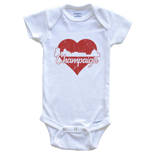 Retro Champaign Illinois Skyline Red Heart Baby Onesie