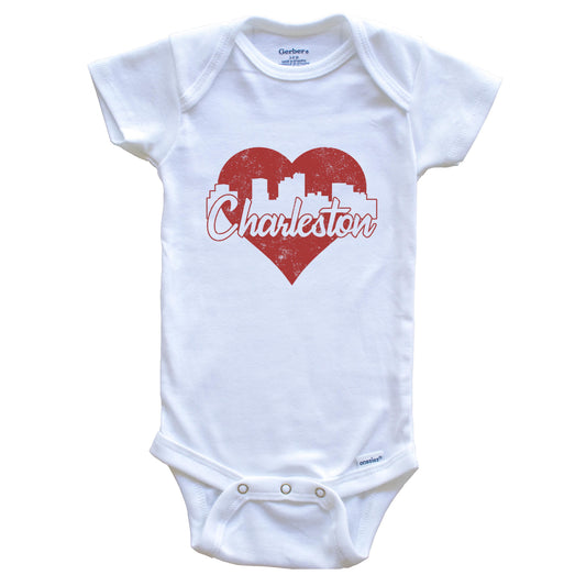 Retro Charleston West Virginia Skyline Red Heart Baby Onesie