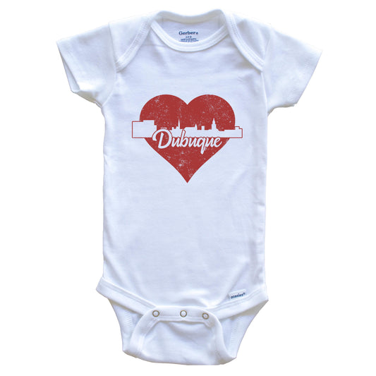 Retro Dubuque Iowa Skyline Red Heart Baby Onesie