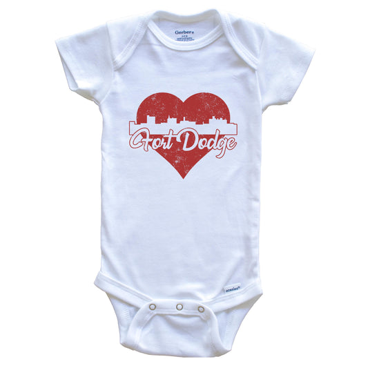 Retro Fort Dodge Iowa Skyline Red Heart Baby Onesie