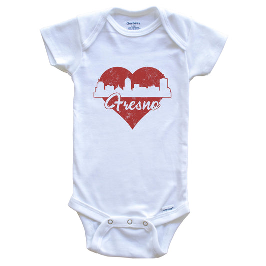 Retro Fresno California Skyline Red Heart Baby Onesie