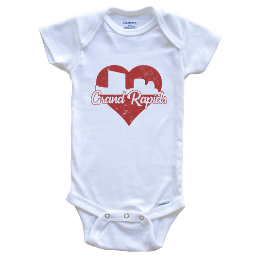 Retro Grand Rapids Michigan Skyline Red Heart Baby Onesie