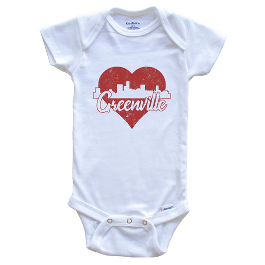Retro Greenville South Carolina Skyline Red Heart Baby Onesie