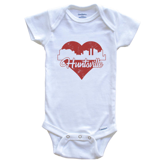 Retro Huntsville Alabama Skyline Red Heart Baby Onesie