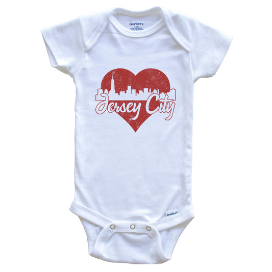 Retro Jersey City New Jersey Skyline Red Heart Baby Onesie