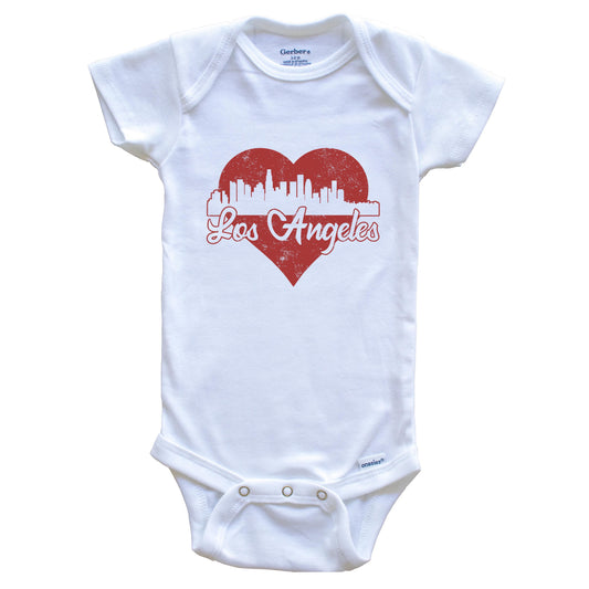 Retro Los Angeles California Skyline Red Heart Baby Onesie