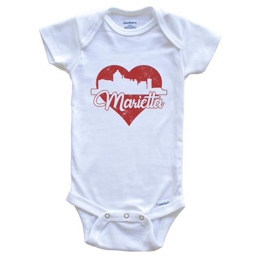 Retro Marietta Georgia Skyline Red Heart Baby Onesie