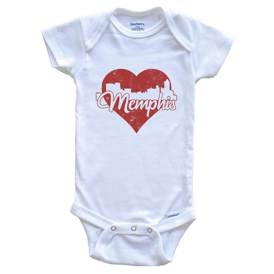 Retro Memphis Tennessee Skyline Red Heart Baby Onesie