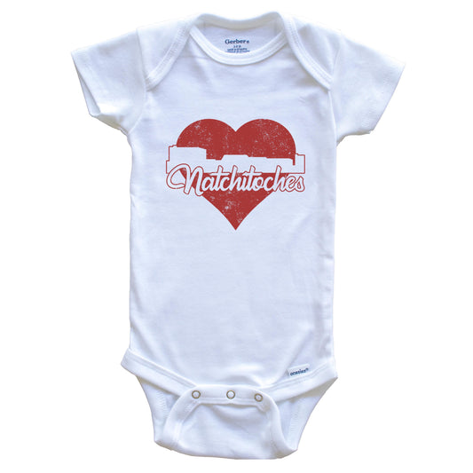 Retro Natchitoches Louisiana Skyline Red Heart Baby Onesie