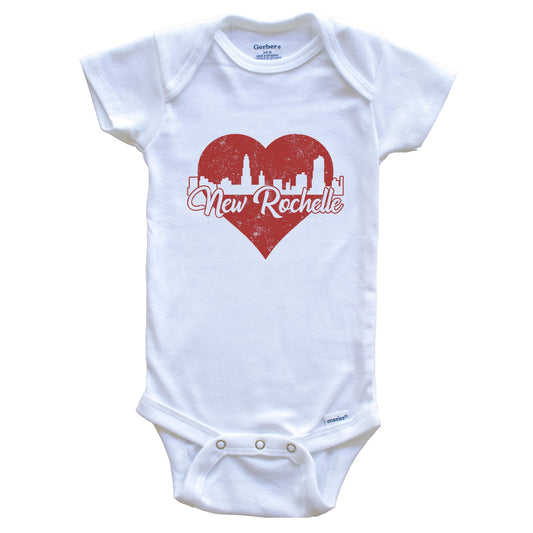 Retro New Rochelle New York Skyline Red Heart Baby Onesie