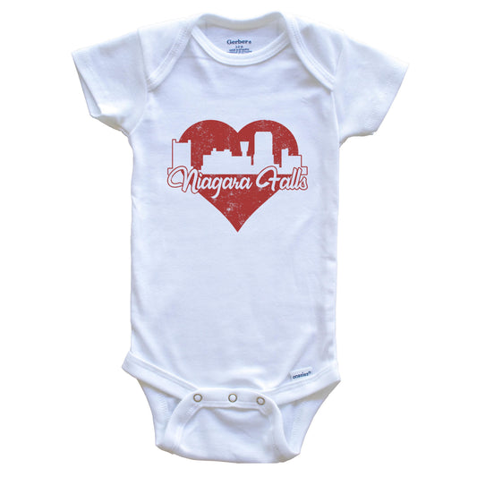Retro Niagara Falls New York Skyline Red Heart Baby Onesie