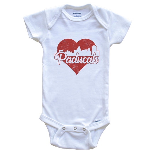 Retro Paducah Kentucky Skyline Red Heart Baby Onesie