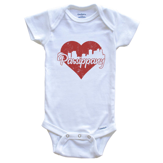 Retro Parsippany New Jersey Skyline Red Heart Baby Onesie