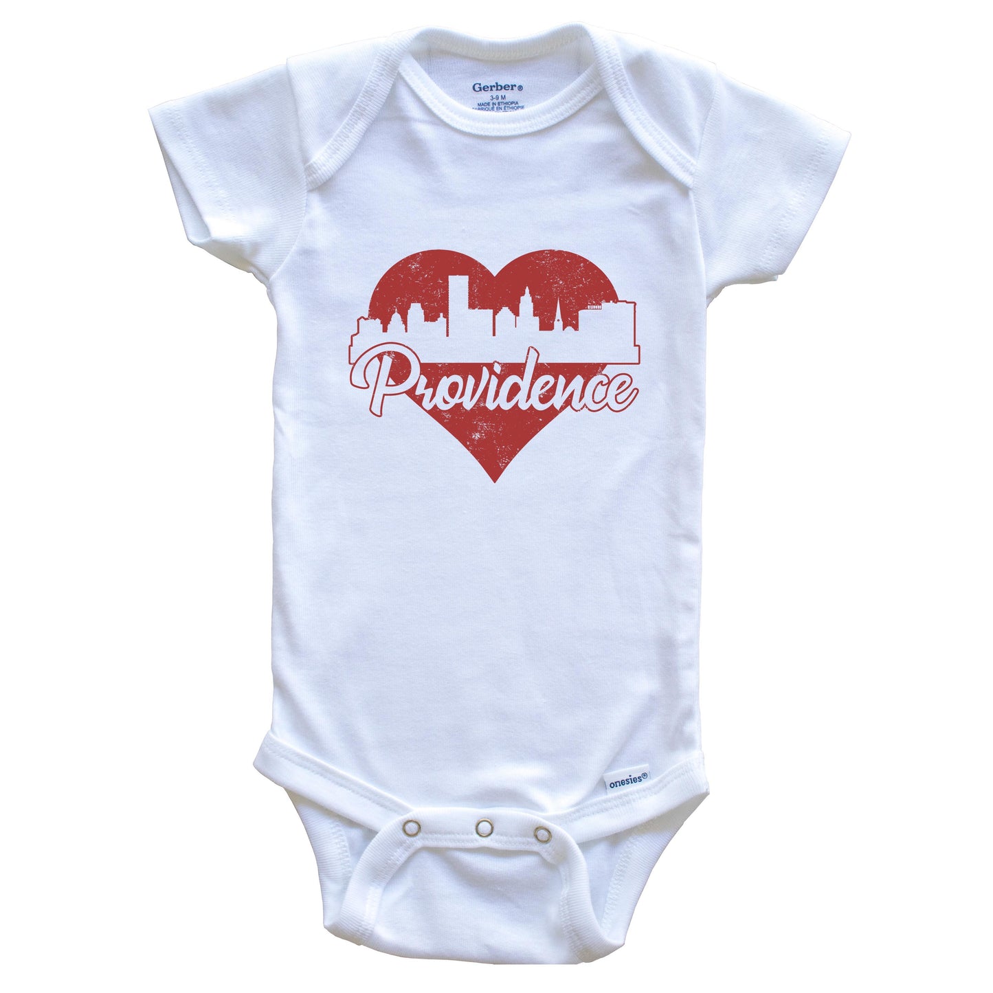 Retro Providence Rhode Island Skyline Red Heart Baby Onesie