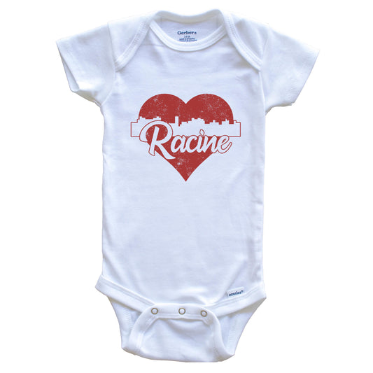 Retro Racine Wisconsin Skyline Red Heart Baby Onesie